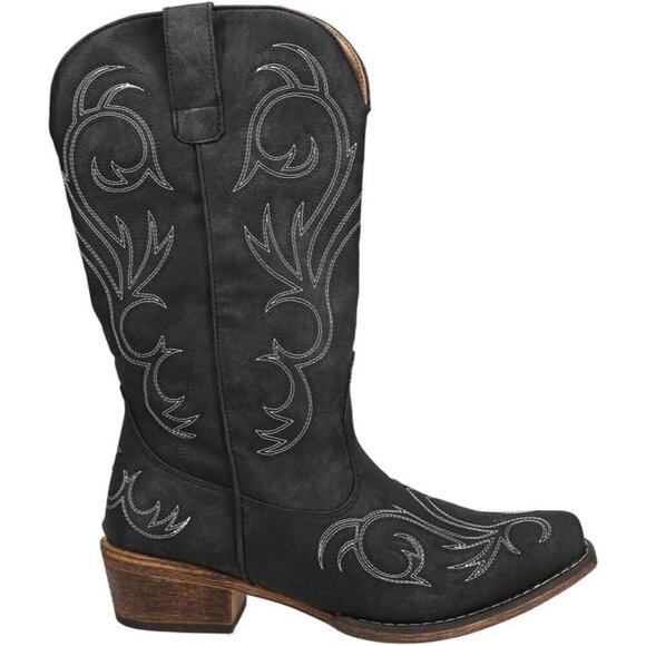 ✨ Roper Casual Boots Women Black Riley Round Toe Mid Calf Low Heel 1-2 - Picture 1 of 5